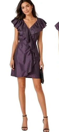 BCBGmaxazria Ruffle Mini Dress Womens S Dark Plum Night Luxe Party Dark Romantic thumbnail 1