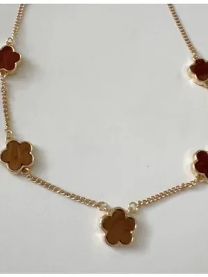 18K Gold Plated Brown Flower Necklace Stainless steel Womens Jewelry thumbnail 1