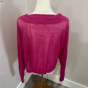 Maeve Anthropologie Magenta Pink‎ V-Neck Sheer Knit Dolman Top XS thumbnail 4