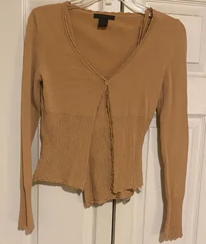 Guess Camel V-Neck Long Sleeve Knit Cardigan and Tank thumbnail 1