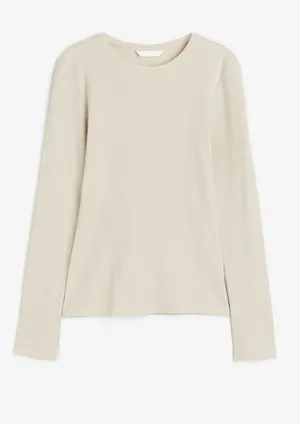 H&M Maternity Mama Long Sleeve Shirt Ribbed Basic Crewneck Minimalist Ivory thumbnail 1