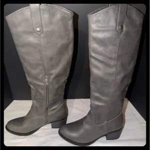 Rampage Rialto Boots Women 7 Gray Faux Leather Knee High‎ Riding Moto thumbnail 3