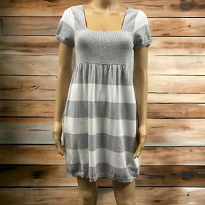 Pink Rose Premium Quality Grey White Striped Short Sleeve Knit Mini Dress Large thumbnail 9