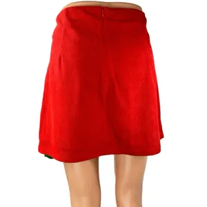 NEW Halara Women's Red Corduroy Pleated Zip High Waist Mini A-Line Skirt Size L thumbnail 3