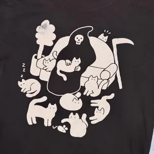 Cat and grim reaper short sleeve cotton t shirt large thumbnail 2