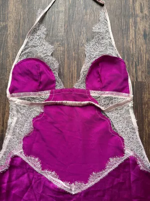 Victoria’s Secret Fuchsia Satin Lace Halter Neck Babydoll Nightie - Size S thumbnail 6
