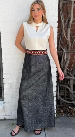 American Vintage 1970s Mod Vintage Sparkly LAME Maxi Peek A Boo hostess dress sz L / ptp 18, length 57 thumbnail 1