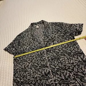 Victoria’s Secret PJ Pajama Button Up Shirt Top Sz L Large Black & Pink thumbnail 8