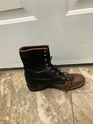 Laredo Women's Black Brown Leather Lace-Up Kiltie Fringe Roper Boots Size 7 thumbnail 3