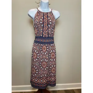 London Times Orange Blue Boho Halter Midi Dress Size 14 thumbnail 8