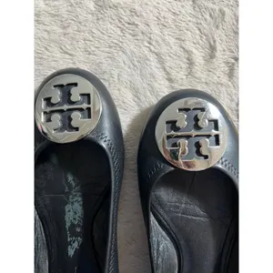 Tory Burch Womens Black Leather Minnie Travel Ballet Flats W/ Logo Medallion thumbnail 10