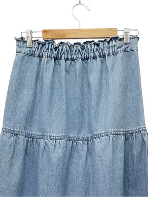 Madewell Pull On Denim Midi Skirt Size XS Normandie Wash Ruffle Waist Pockets thumbnail 5