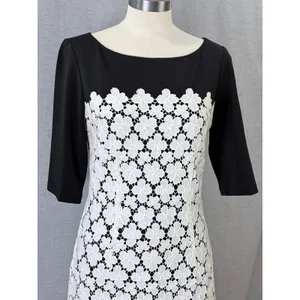 Suzi Chin for Maggy Boutique Black White Lace Overlay Sheath Dress 3/4‎ Sleeve 8 thumbnail 5
