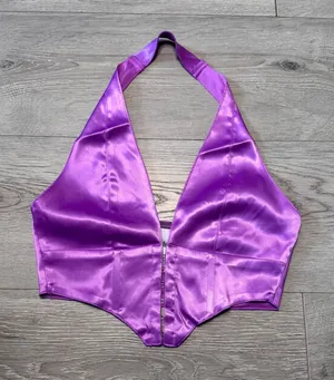 Sky to Moon Purple Satin Halter Corset‎ Top Deep V-Neck Hook-and-Eye NWOT Small thumbnail 1