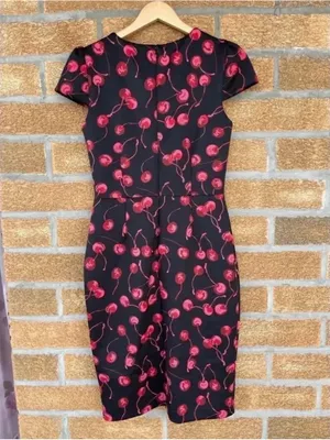 Betsey Johnson Cherry Print Dress 6 Coquette Cherrycore Retro Cap Sleeve Slit⁠ thumbnail 9