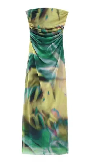ZARA Printed Strapless Dress Fitted thumbnail 1