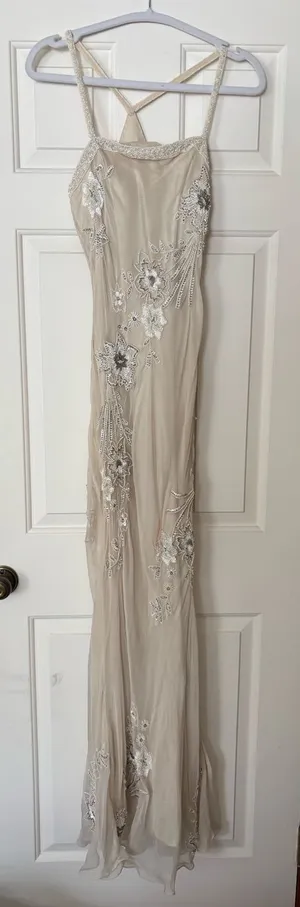 Scala Silk Beaded Cream Maxi Dress thumbnail 1