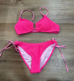 Women’s ' Textured Hot Pink Tie-Side Bikini - Swim thumbnail 1