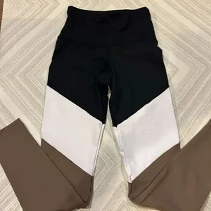 Strut This Color Block High Waisted Leggings Black White Brown One Size NWT thumbnail 2