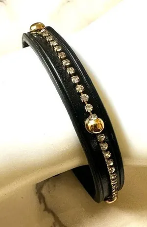 Yik Fung black leather rhinestone bracelet thumbnail 1