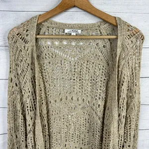 Back in the Saddle Womens Large Open Knit Crochet Cardigan Western Bohemian thumbnail 3