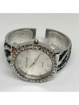 Waltham SilverTone cuff bracelet watch 38mm rhinestones quartz 7” running thumbnail 9