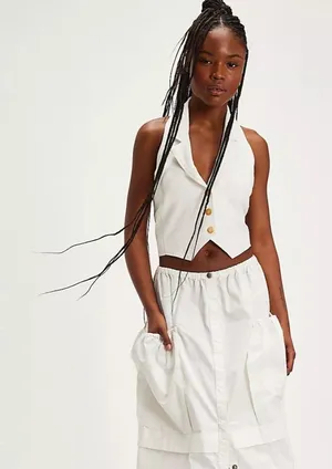 Free People Desk To Dinner Vest Ivory Halter Sz Small $78 retail NWT Linen blend thumbnail 1