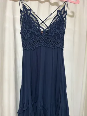 Free People Adella Mini Slip Dress Lace Boho Beach Adjustable S Navy blue thumbnail 2