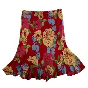 Vtg Harold’s Sz 14 Silk Skirt‎ Red Floral Ruffle Hem Pull On Bias Romantic Flowy thumbnail 1