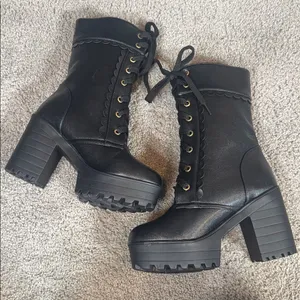 Women’s Black Lace Up Chunky Heeled Platform Boots Size 5.5 (EU 36) NEW thumbnail 6