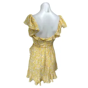 Debbie Dabbie Yellow Flutter Sleeve Ruffle Tie Waist Mini Fit & Flare Dress Sz 6 thumbnail 2