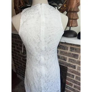 Aura RED DRESS White Lace Halter Neck Maxi Dress Sheer Split Hem Size XS thumbnail 7