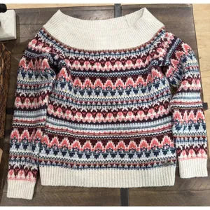 Abercrombie & Fitch Womens Fair Isle Off The Shoulder Sweater Cream Pink‎ Small thumbnail 2