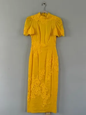 NWT Antonio Melani Willow Linen Floral Applique Sunshine Yellow‎ Midi Dress thumbnail 3