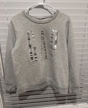 GAP Light Gray Crewneck Sweatshirt with Silver Logo 21 PTP thumbnail 1