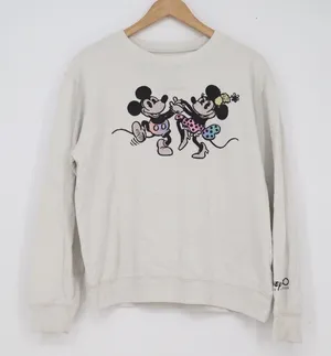 Disney 100 Mickey Minnie Mouse Anniversary Sweatshirt Cream Large thumbnail 1