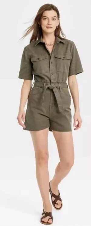 Universal Threads Olive Utility Romper Size 4 thumbnail 1