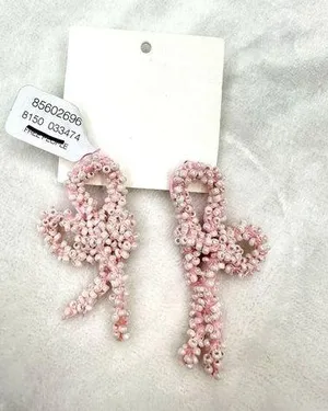 NEW Free People Brandy Bow Dangles Earrings Beaded In Pink Elegant Femme Funky thumbnail 1