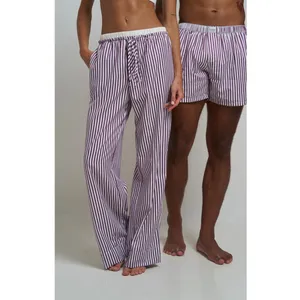 Gooseberry Intimates Le Boyfriend Unisex Plum Striped Poplin Lounge Pants M NEW thumbnail 7