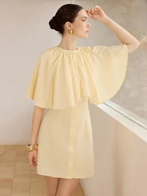 Commence Yellow Cape Mini Dress Cape-Sleeve Button-Front Mini Dress Large thumbnail 2