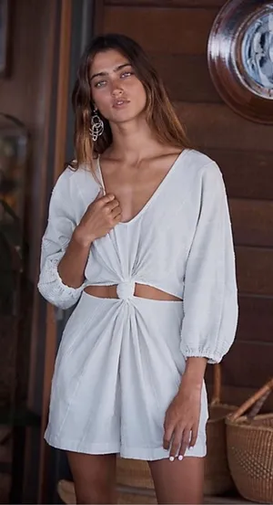 Free People Knotty But Nice Romper in White thumbnail 1