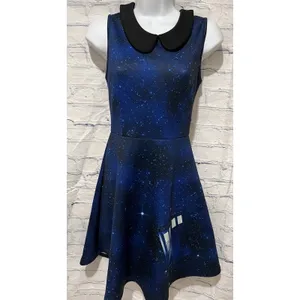 Dr. Who Galaxy Tardis Dress A Line Sleeveless Peter Pan Collar Blue Hot Topic XS thumbnail 2