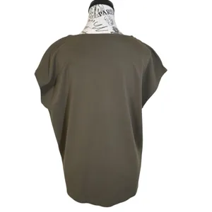 Women's Olive Green Blouse Size L Boat Neck Cap Sleeve Button Shoulder Relaxed thumbnail 3