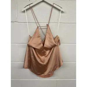 RTR Obando Sz 8 Orange tan Silky Satin Sleeveless Halter Cami Top sexy solid thumbnail 5