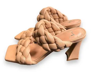 Marc Fisher Womens Hammy Heeled‎ Sandal 5.5M Leather Chunky Woven Straps Tan thumbnail 1