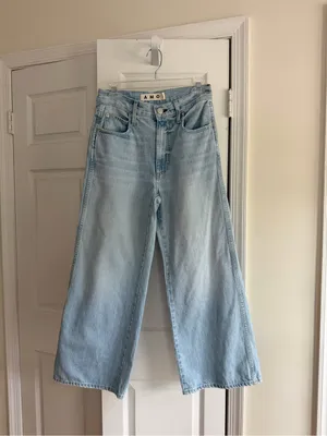 AMO Frida Crop Jeans 26 Light Wash High Rise Wide Leg Denim thumbnail 2
