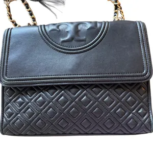 Black Tory Burch Fleming Convertible Bag Quilted Leather Crossbody or Shoulder thumbnail 3