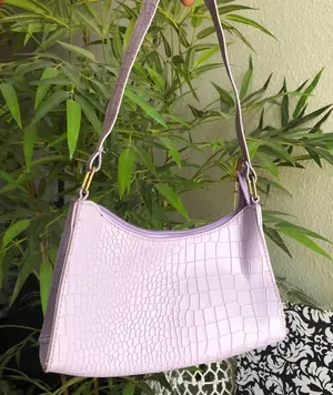 Lavender purple faux leather shoulder hand bag croc embossed Measurement in pics thumbnail 1