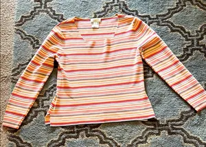Only Orange Fitted Long Sleeve Blouse Talbots size 6 many stripped colors . thumbnail 1