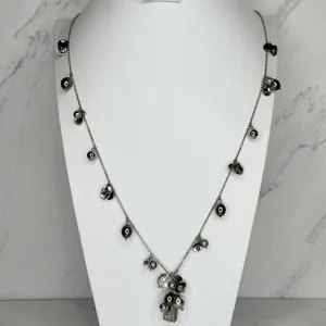 Chico's Cluster Beaded Pendant Silver Tone Long Necklace ✨ thumbnail 1